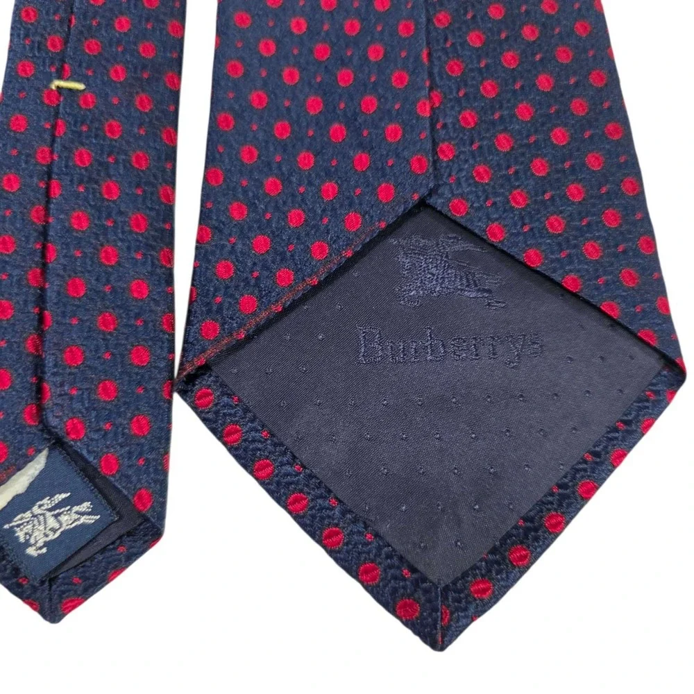 BURBERRYS OF LONDON Silk Polka Dot Necktie Classic Design Navy Red‎ Men's - Picture 9 of 11